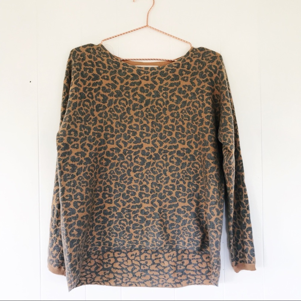 Loft animal leopard print high low sweater size S